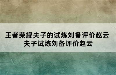 王者荣耀夫子的试炼刘备评价赵云 夫子试炼刘备评价赵云